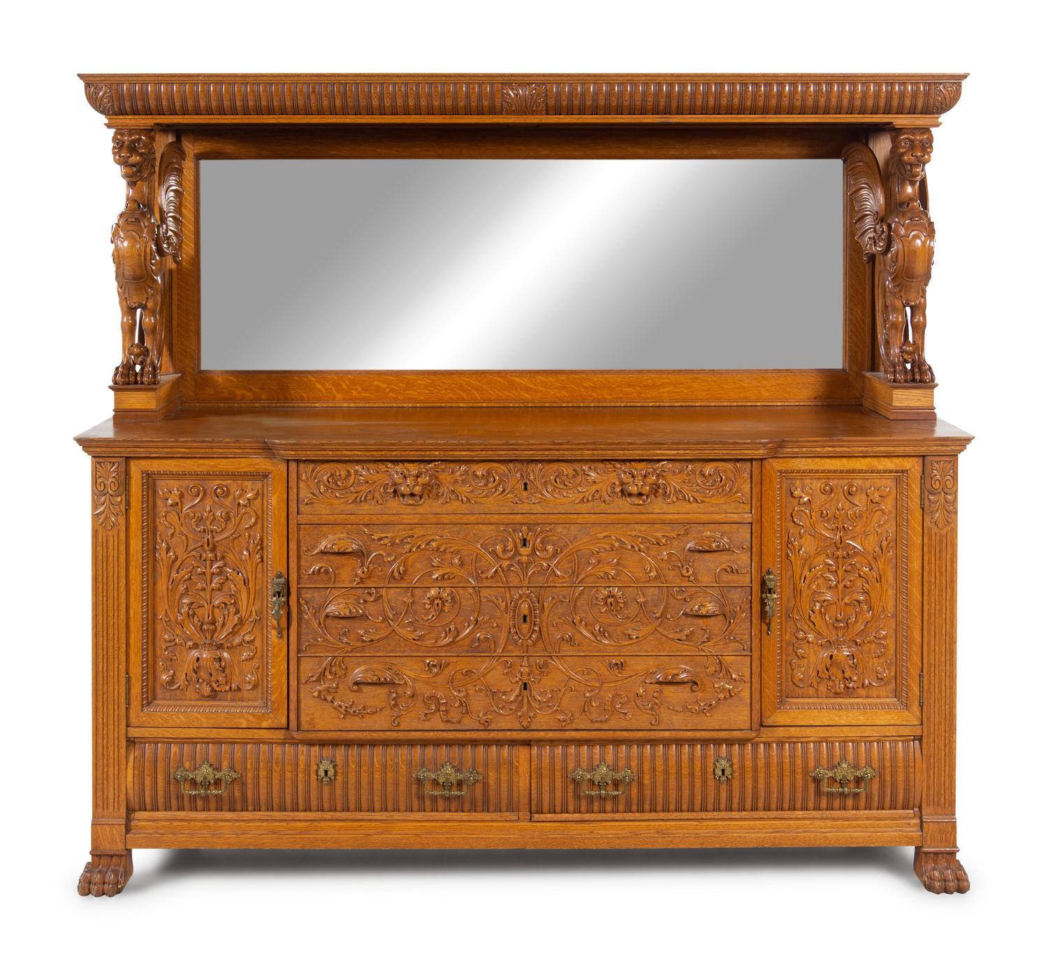 An American Renaissance Revival Carved Oak Server