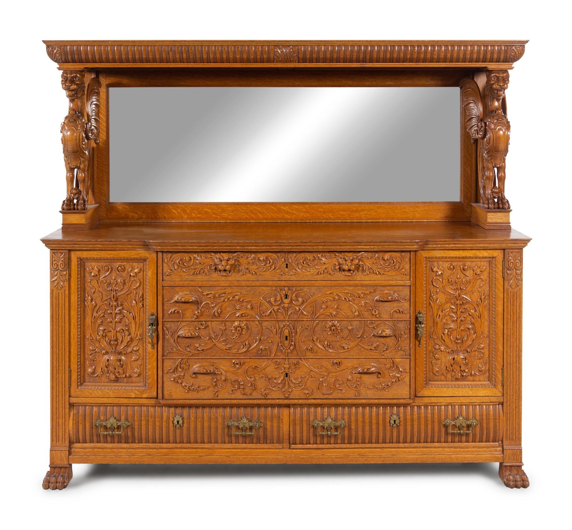 An American Renaissance Revival Carved Oak Server