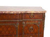 A Louis XVI Style Marquetry, Gilt Bronze and Marble Top Three-Drawer Commode — LATE 19TH CENTURY