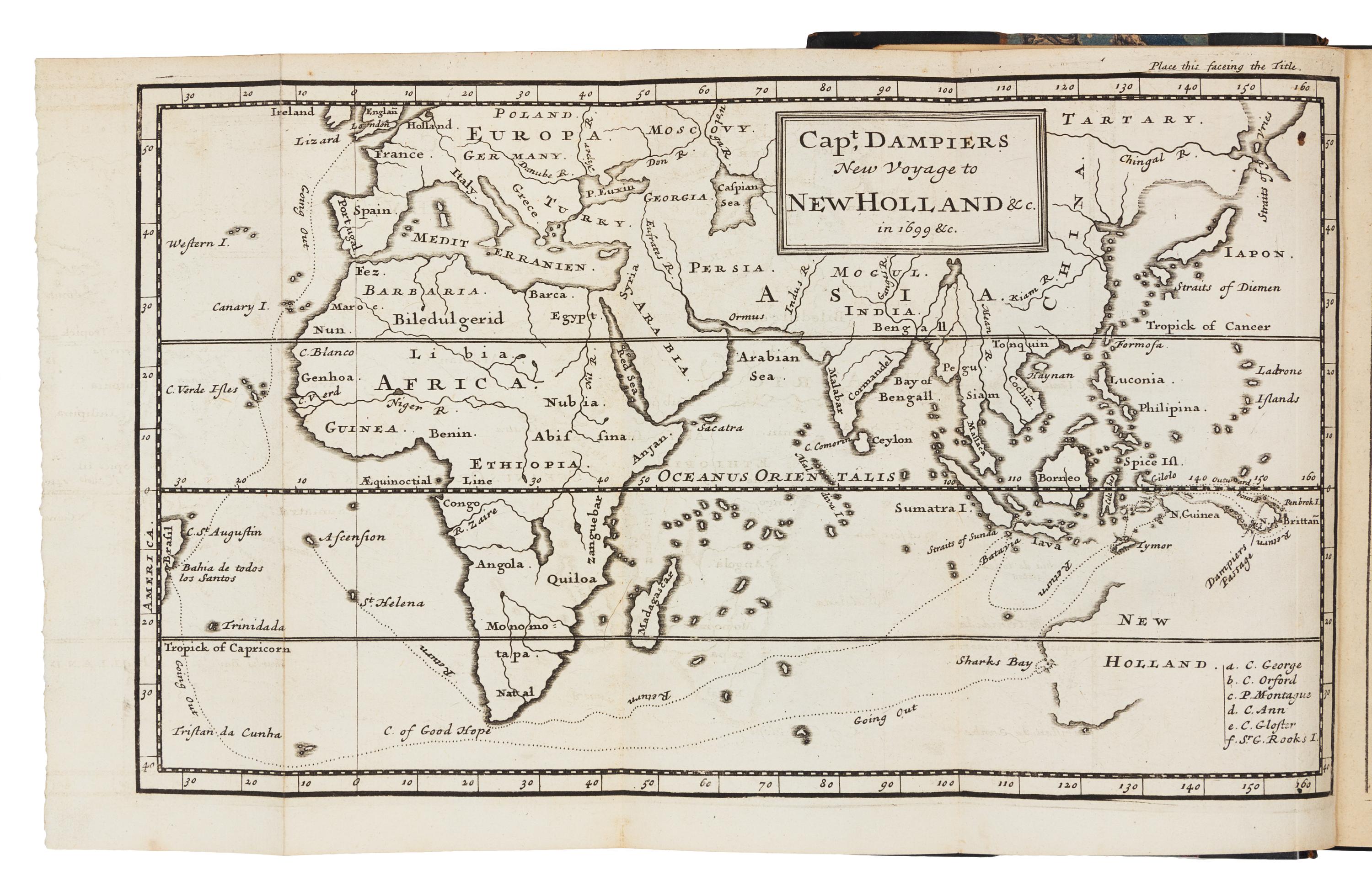 DAMPIER, William (1652-1715). A complete set of Dampier's voyages. London, 1697, 1699, 1703, 1709. ALL FIRST EDITIONS.