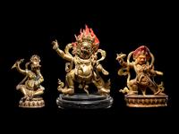 Three Tibetan Gilt Bronze Figures of Guardians