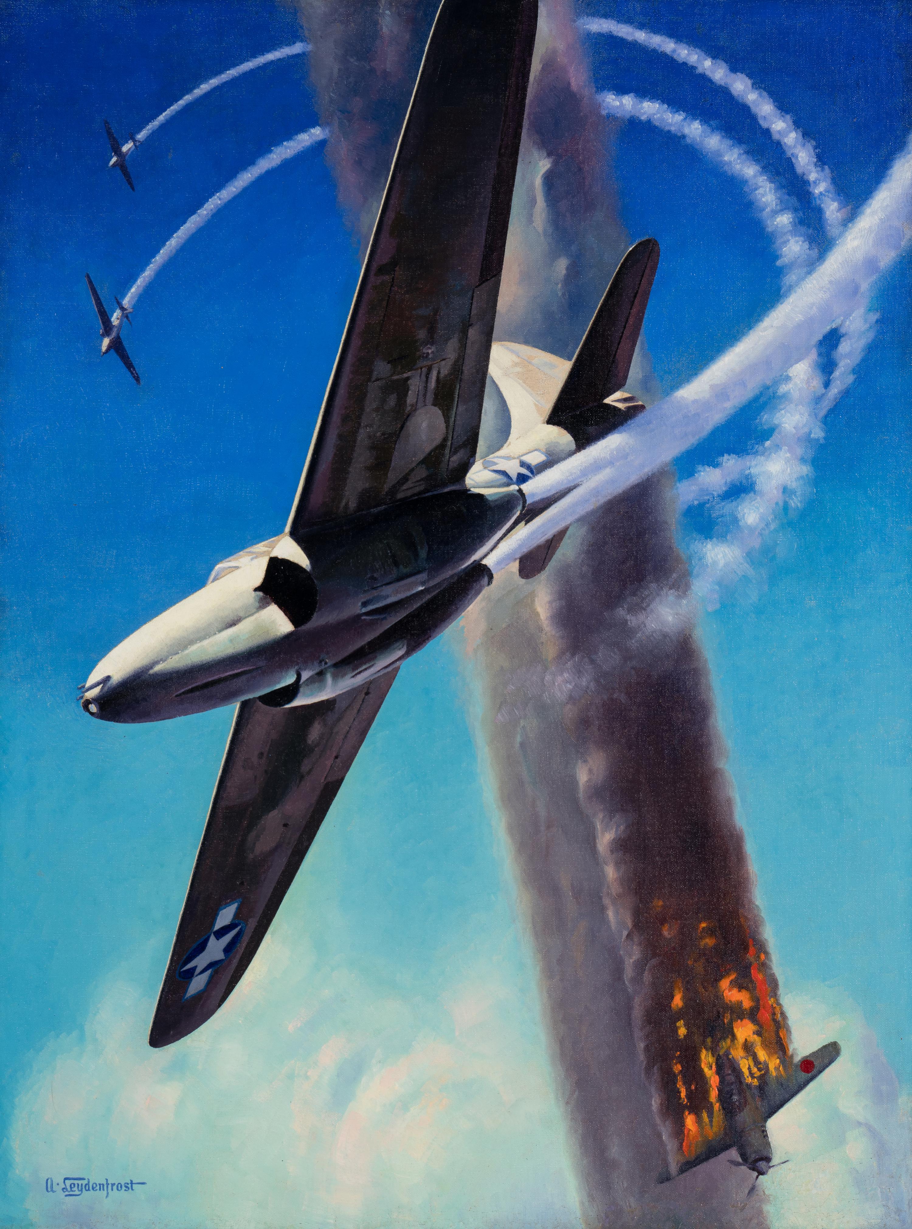 LEYDENFROST, Alexander (1888-1961). Airacomets Fly Rings Around the Japs. c. 1945.