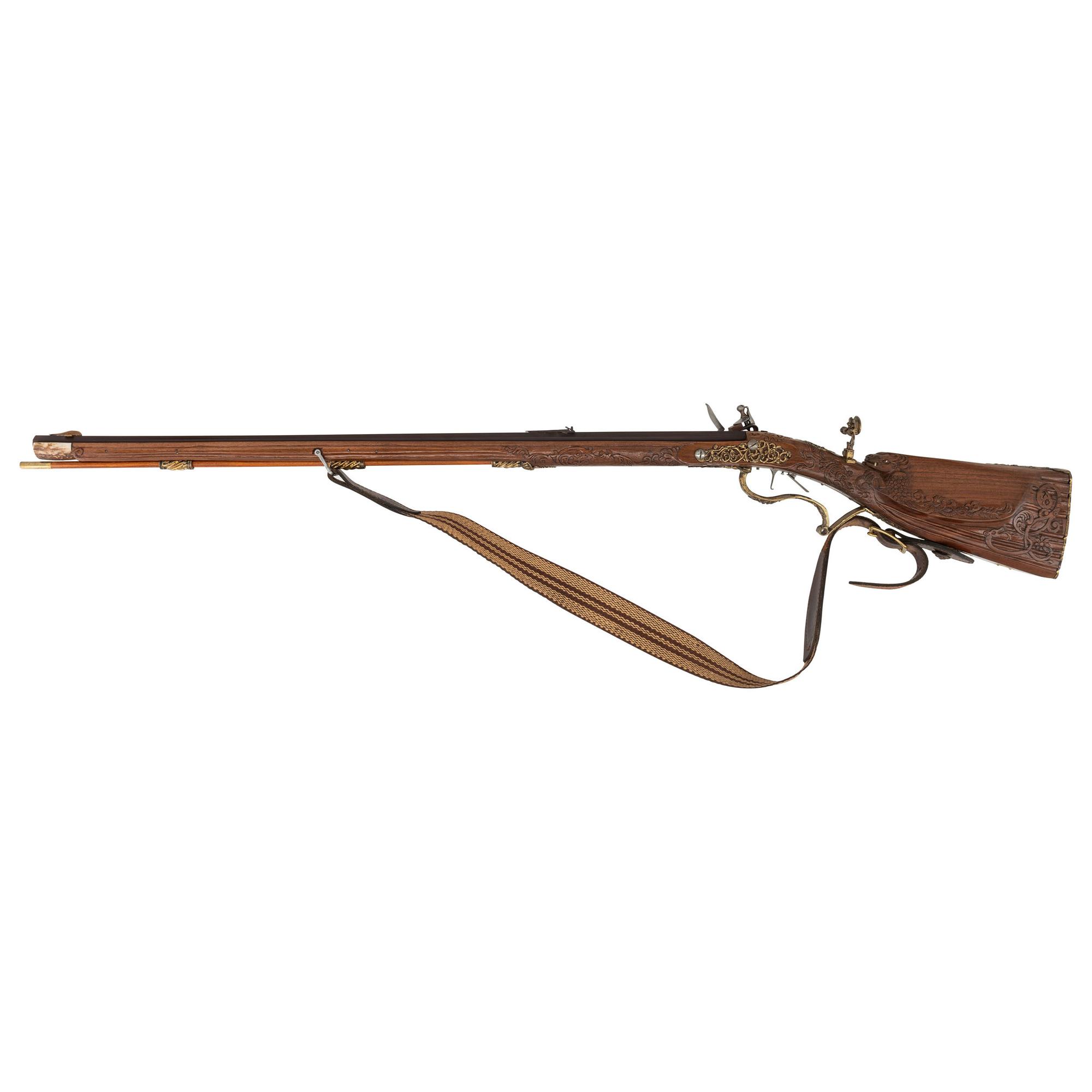 Contemporary Flintlock Jaeger with Ornately Carved and Fluted Stock