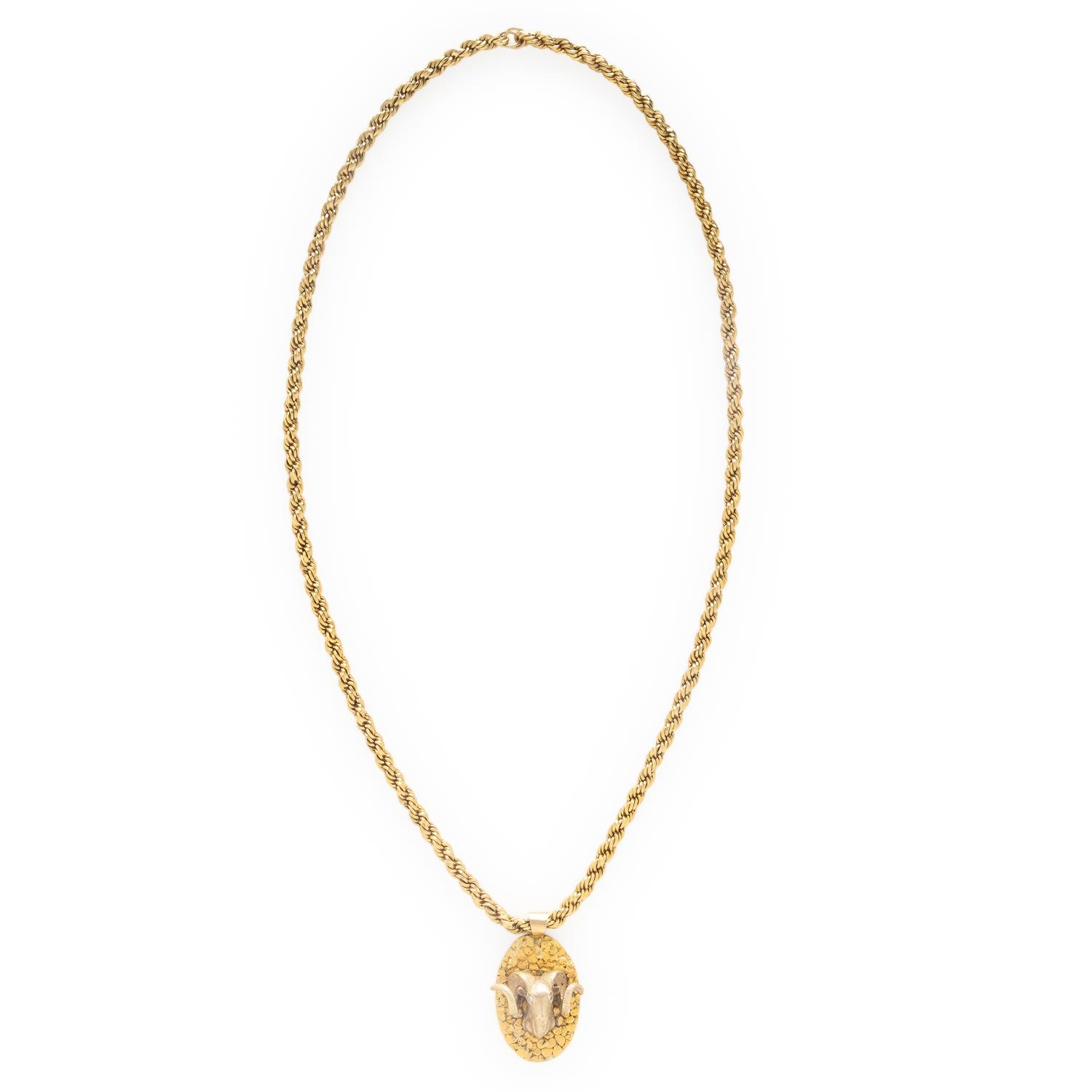 Yellow Gold and Diamond Ram Pendant Necklace