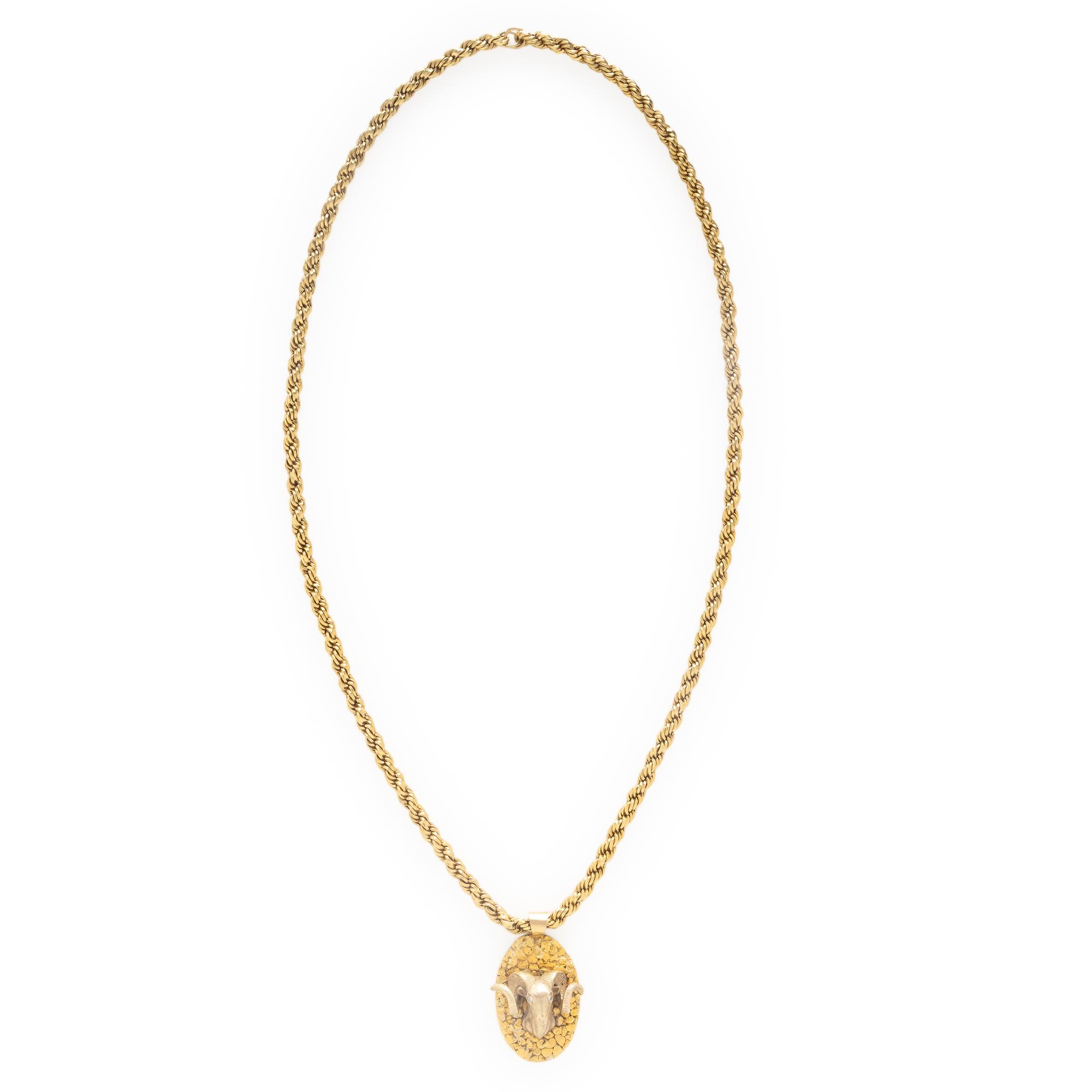 Yellow Gold and Diamond Ram Pendant Necklace