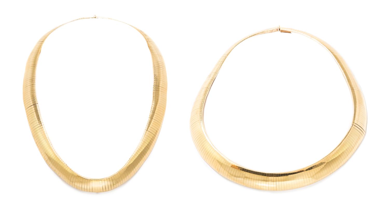 A Collection of 14 Karat Yellow Gold Omega Necklaces, 111.10 dwts.