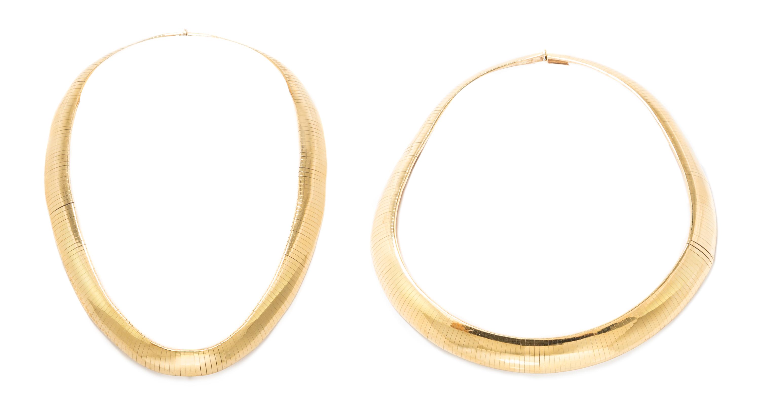 A Collection of 14 Karat Yellow Gold Omega Necklaces, 111.10 dwts.
