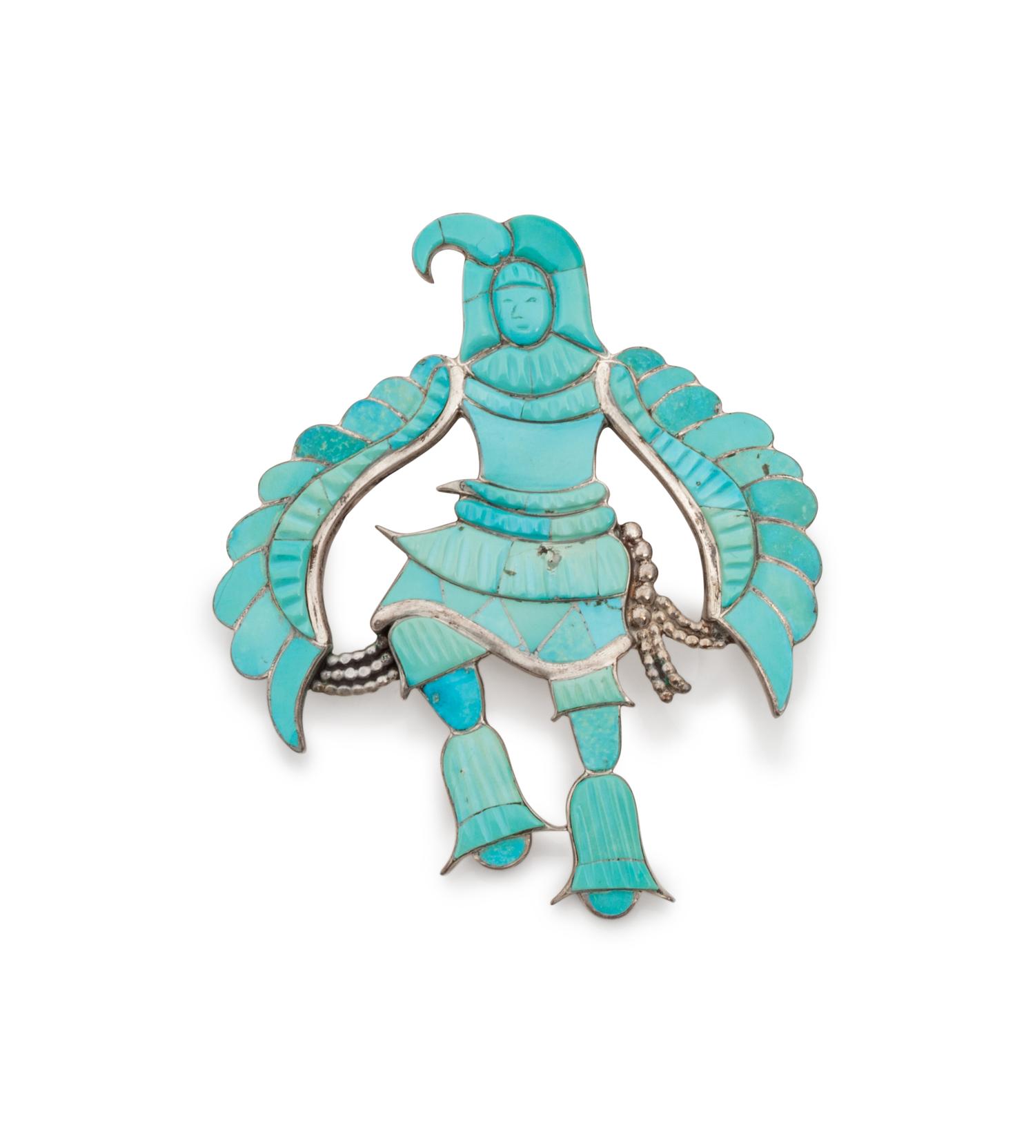 Eagle Dancer Slide / Brooch, with Channel Inlaid Carved Turquoise