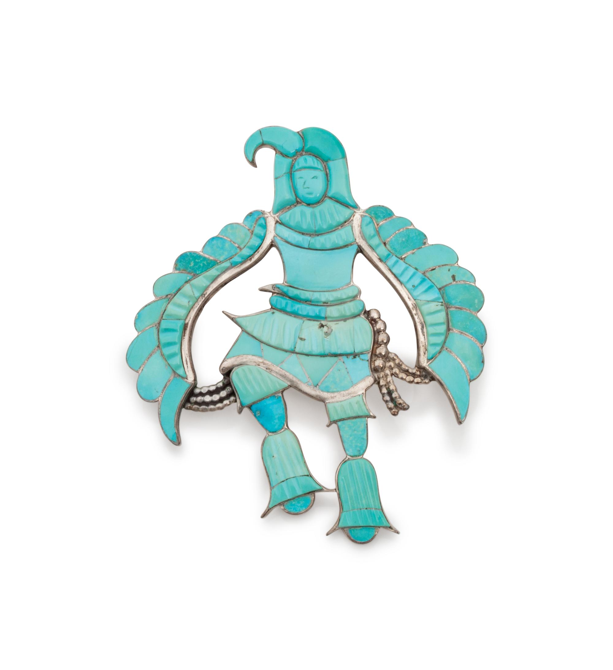 Eagle Dancer Slide / Brooch, with Channel Inlaid Carved Turquoise