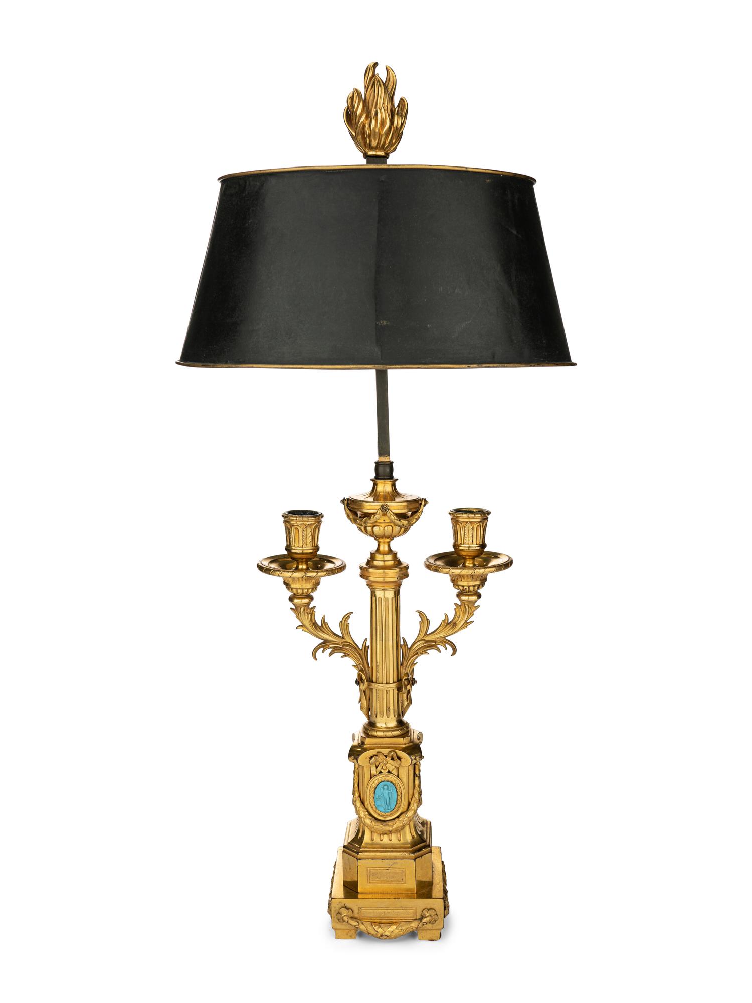 A Pair of Louis XVI Gilt Bronze Two-Light Lamps