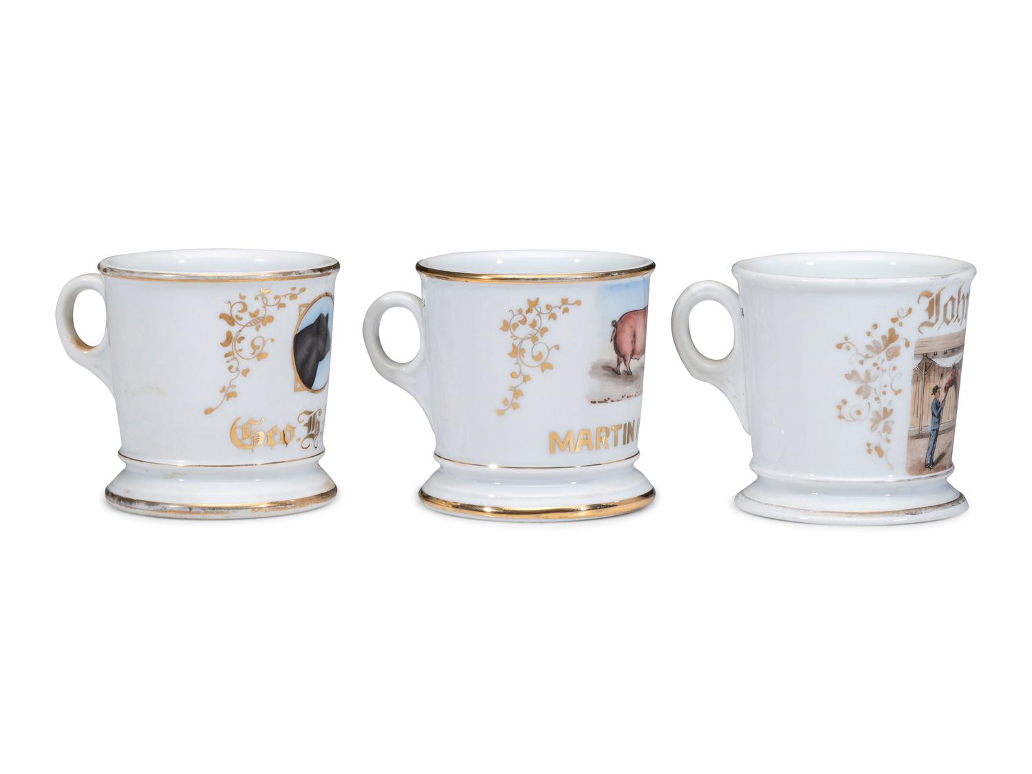 Three Farmer's Porcelain Occupational Shaving Mugs