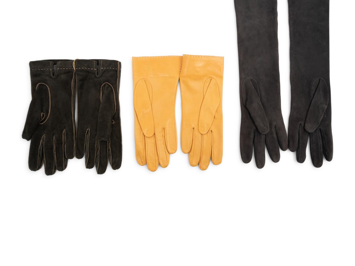 Three Pairs of Suede and Leather Gloves: One Brunello Cucinelli, One Loro Piana, One Lambertson Truex