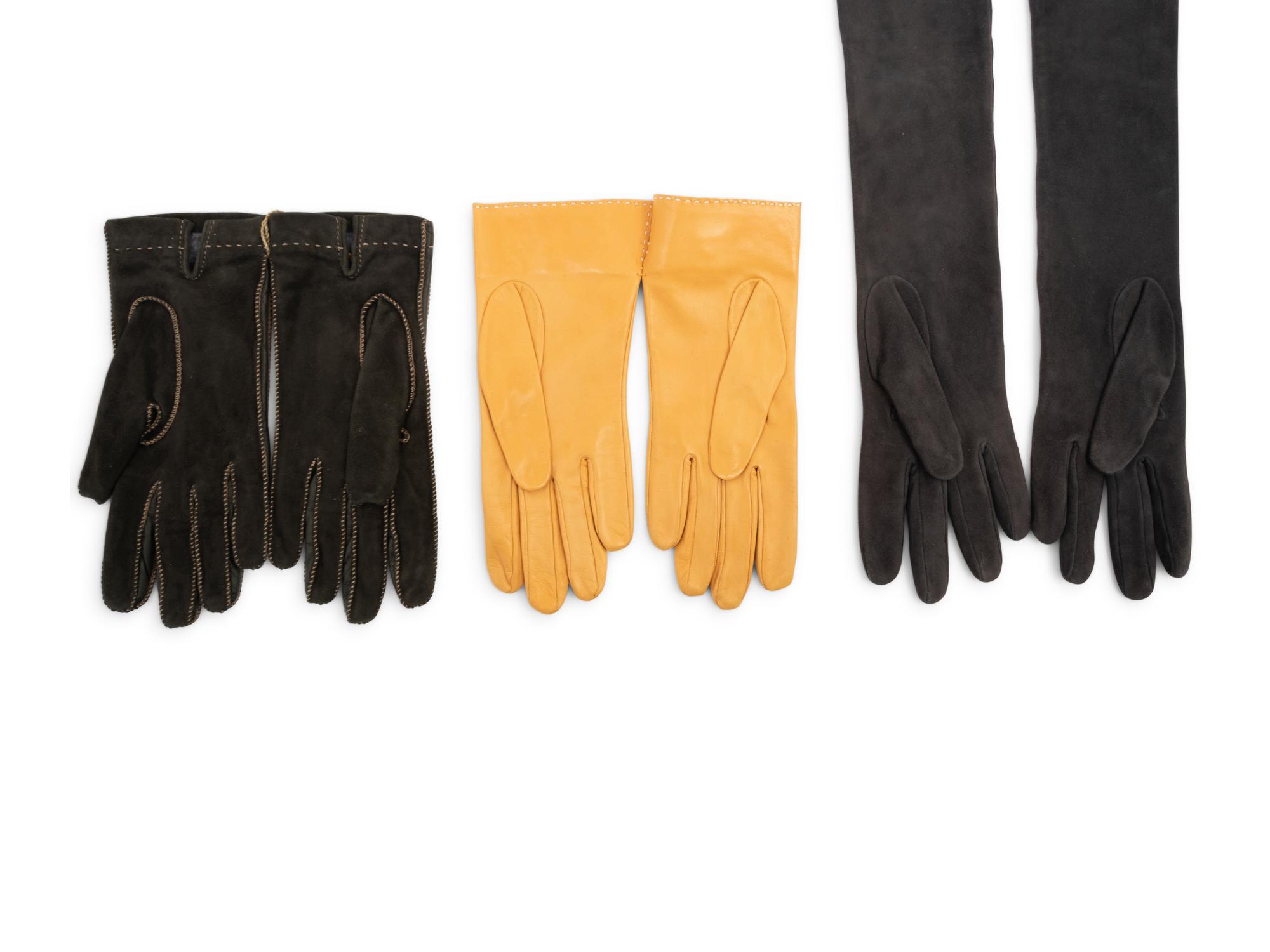 Three Pairs of Suede and Leather Gloves: One Brunello Cucinelli, One Loro Piana, One Lambertson Truex
