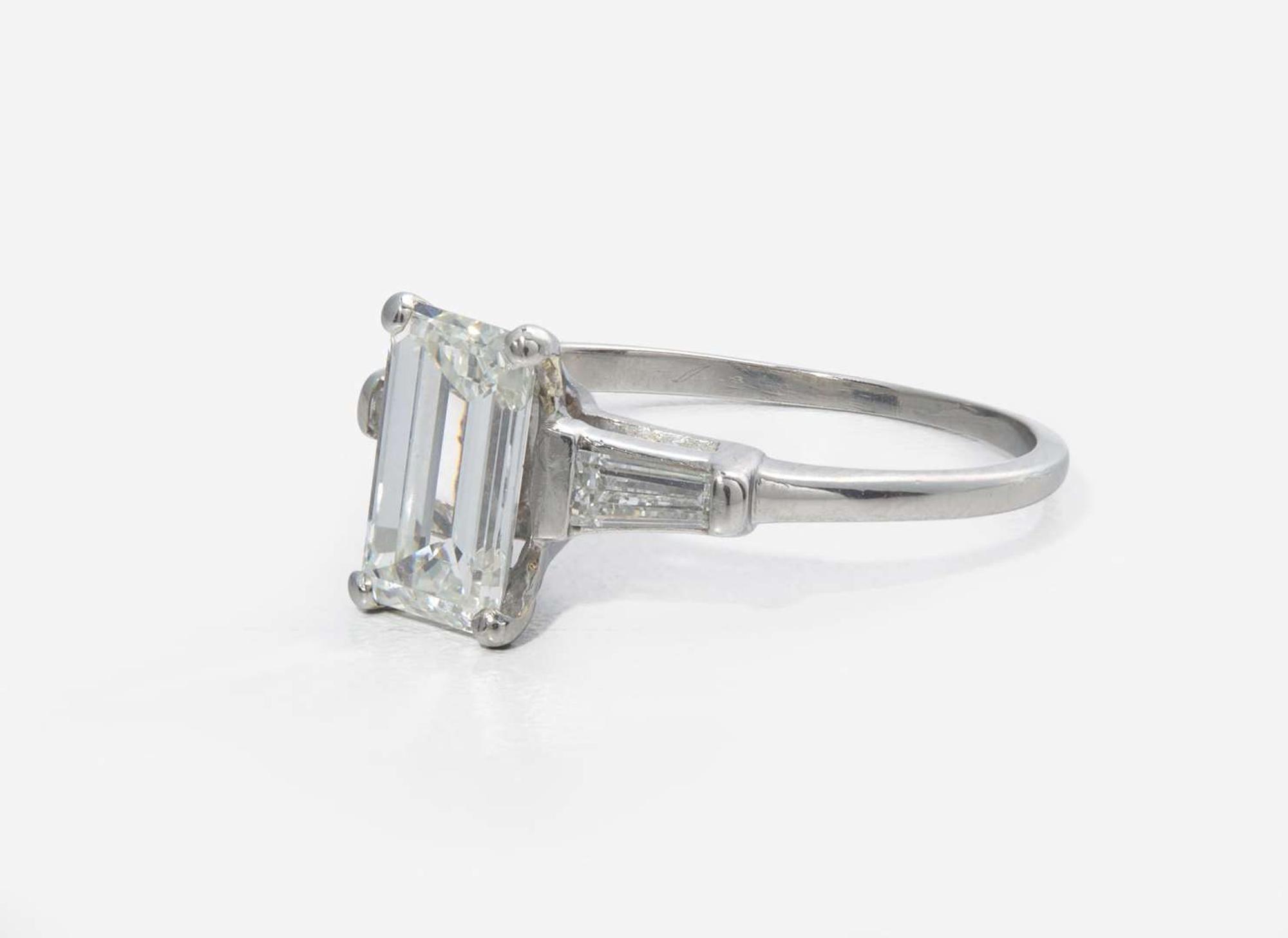 A Platinum and Diamond Ring with Ring Guards, 1.61 Carat Emerald-Cut Diamond, GIA Certified