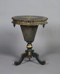 A Victorian Mother-of-Pearl Sewing Table, Height 29 1/2 x width 22 3/4 x depth 17 1/2 inches.
