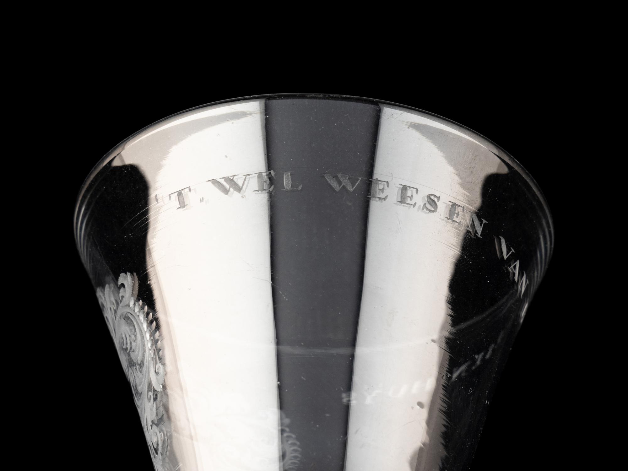 A Dutch Engraved Armorial Wine Glass