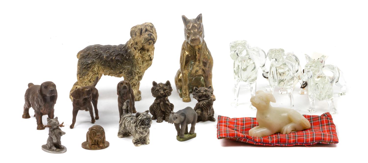 A Collection of Fourteen Dog Figures of Various Breeds Height of tallest 4 1/4 inches.