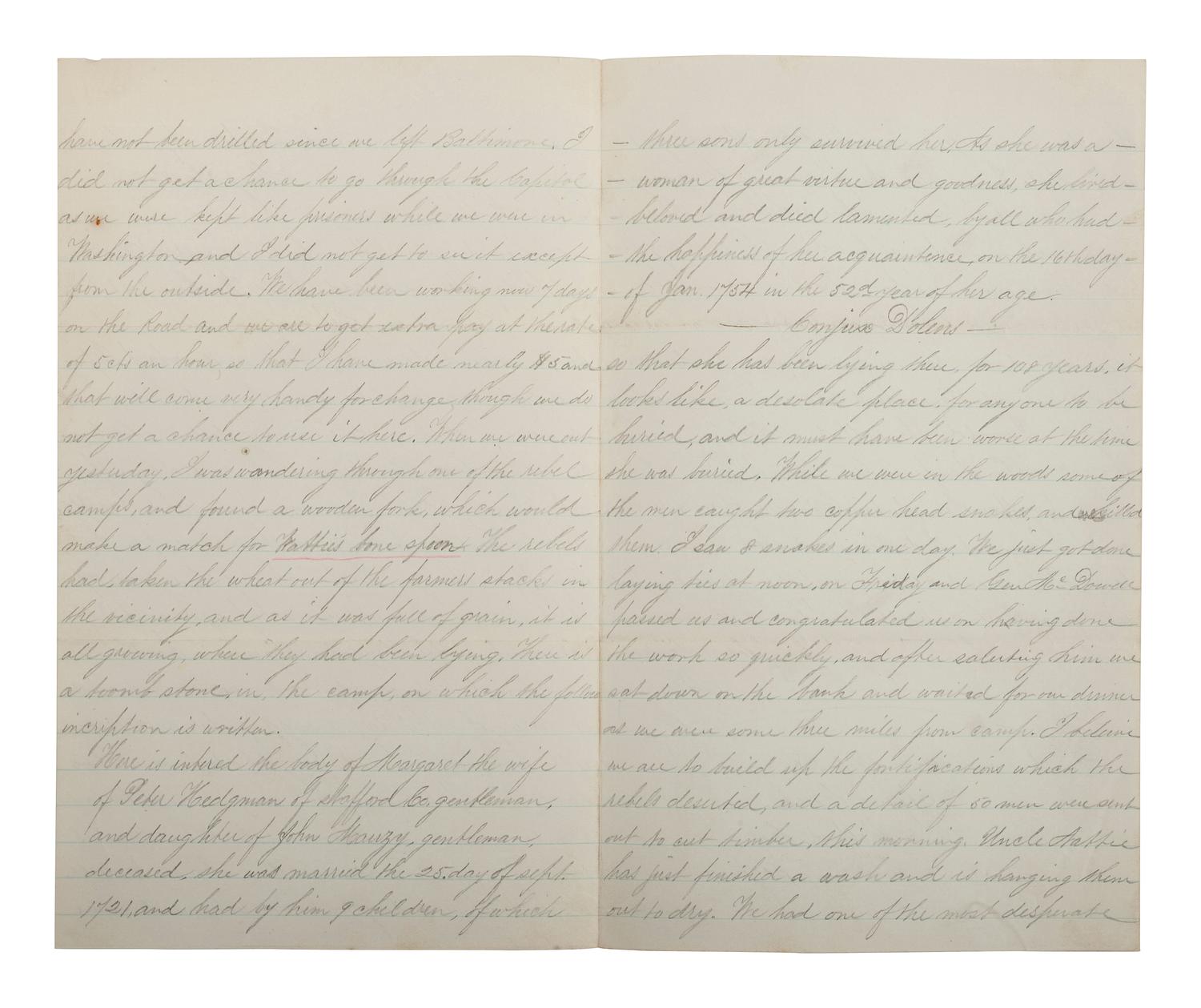 [CIVIL WAR]. Archive related to Albert Campbell Johnston and Nathaniel Dillhorn, 90th Pennsylvania Volunteers, incl. letter detailing the Battle of Cedar Mountain.
