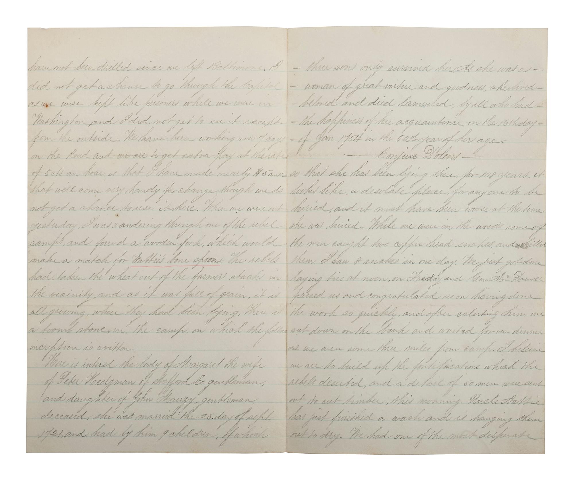 [CIVIL WAR]. Archive related to Albert Campbell Johnston and Nathaniel Dillhorn, 90th Pennsylvania Volunteers, incl. letter detailing the Battle of Cedar Mountain.
