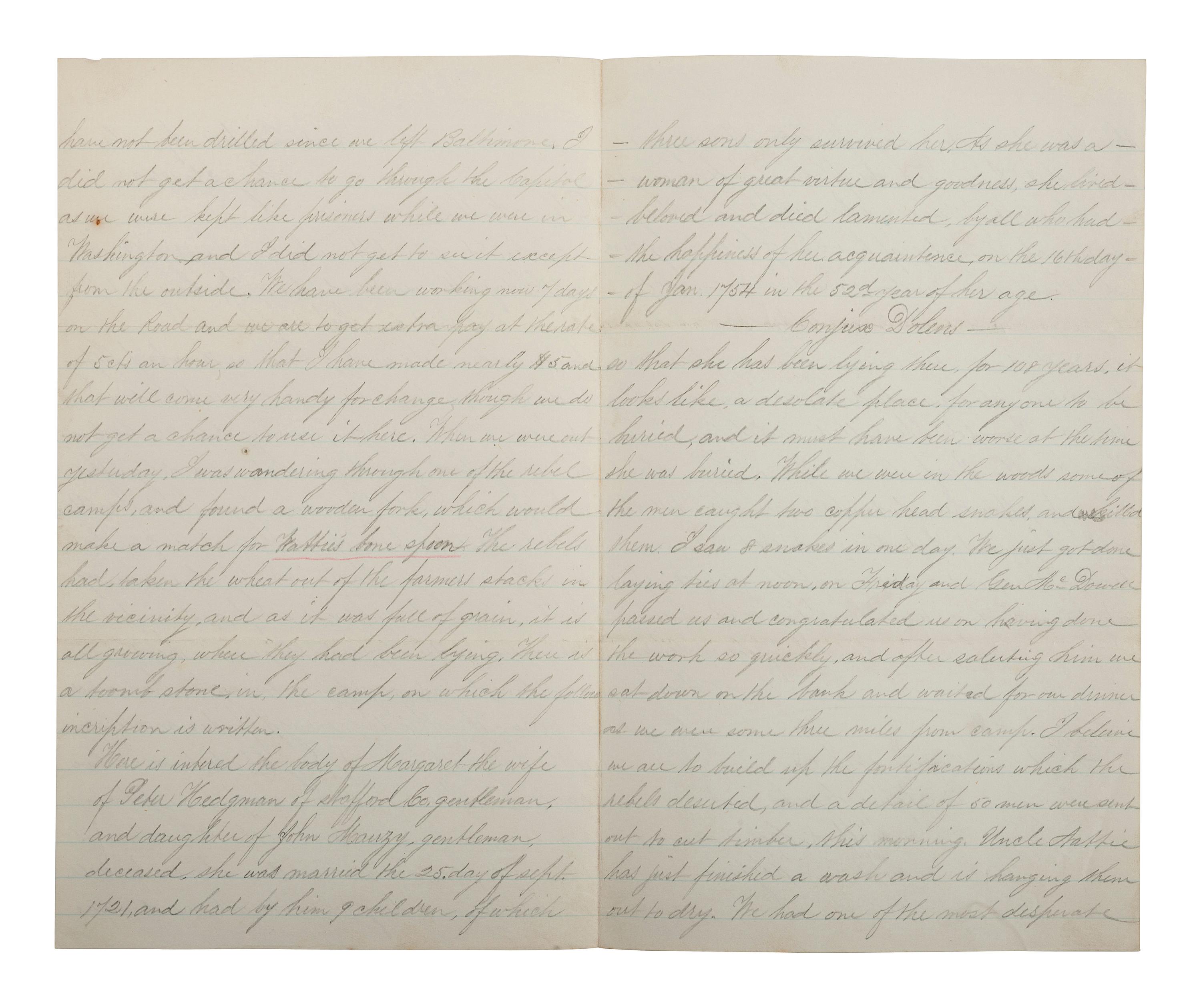 [CIVIL WAR]. Archive related to Albert Campbell Johnston and Nathaniel Dillhorn, 90th Pennsylvania Volunteers, incl. letter detailing the Battle of Cedar Mountain.