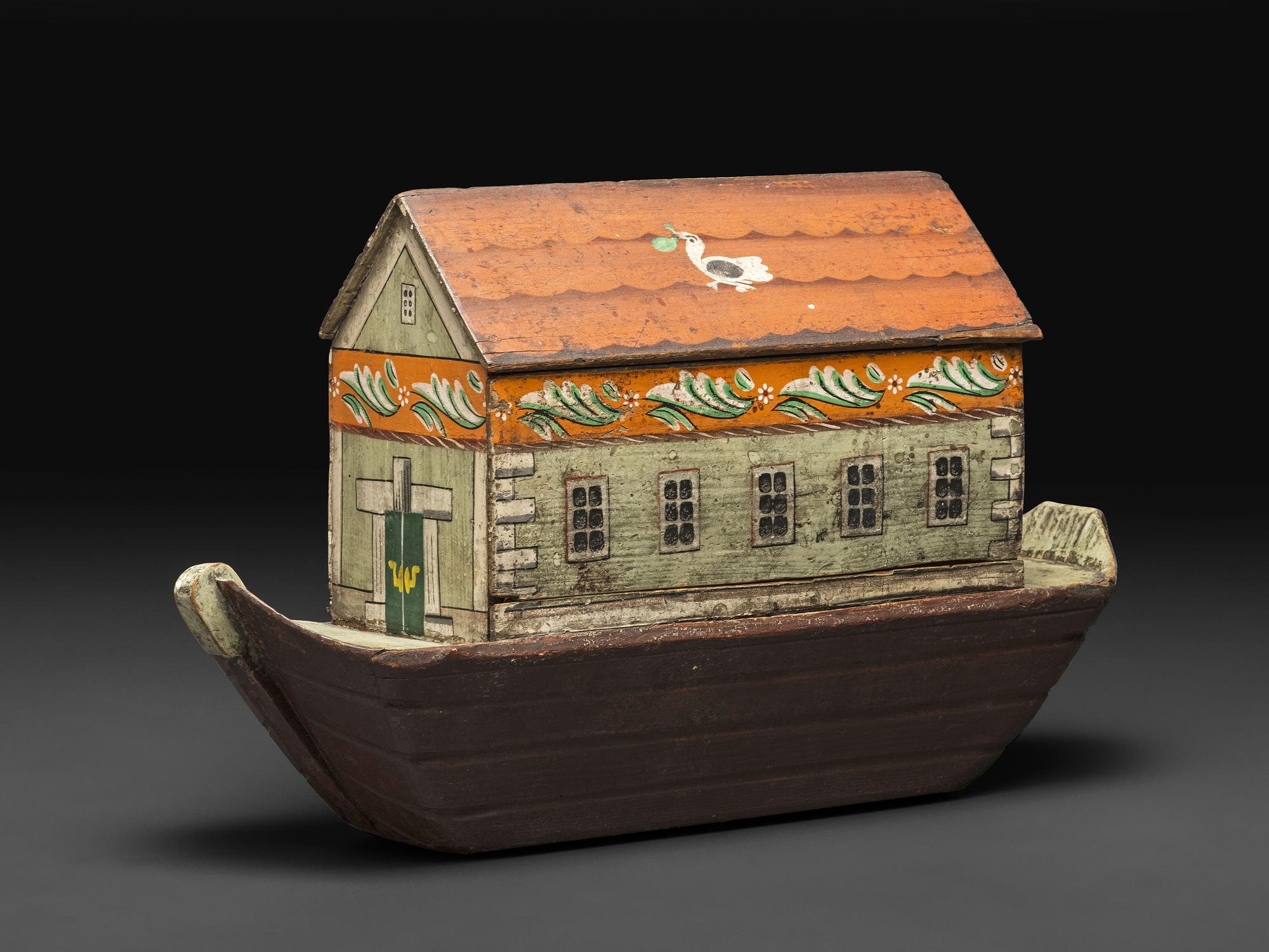 A German Painted Wood Noah's Ark with Slide-Front Cover