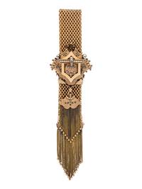 VICTORIAN, YELLOW GOLD SLIDE BUCKLE BRACELET WITH FRINGE