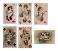 [EARLY PHOTOGRAPHY]. A group of 59 real photo postcards, featuring artfully posed images of women, famous subjects, and genre scenes celebrating romance and the holiday season.