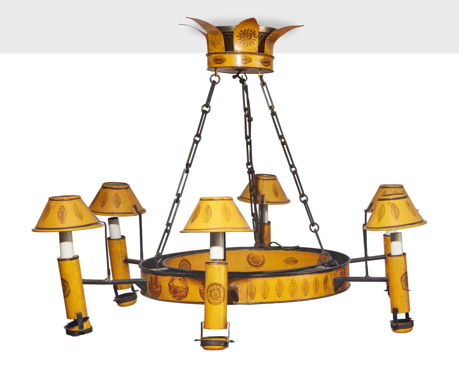 A French tôle peinte chandelier, 20th century