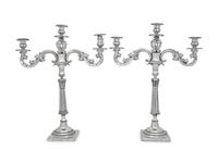 A Pair of Continental Silver Three-Light Candelabra