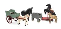 Five Wooden Toys Height of first 6 1/2 x length 14 x width 4 1/4 inches