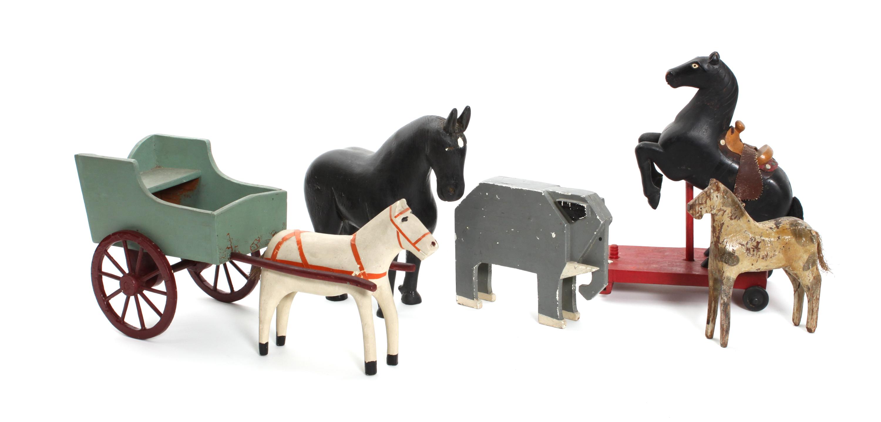 Five Wooden Toys Height of first 6 1/2 x length 14 x width 4 1/4 inches