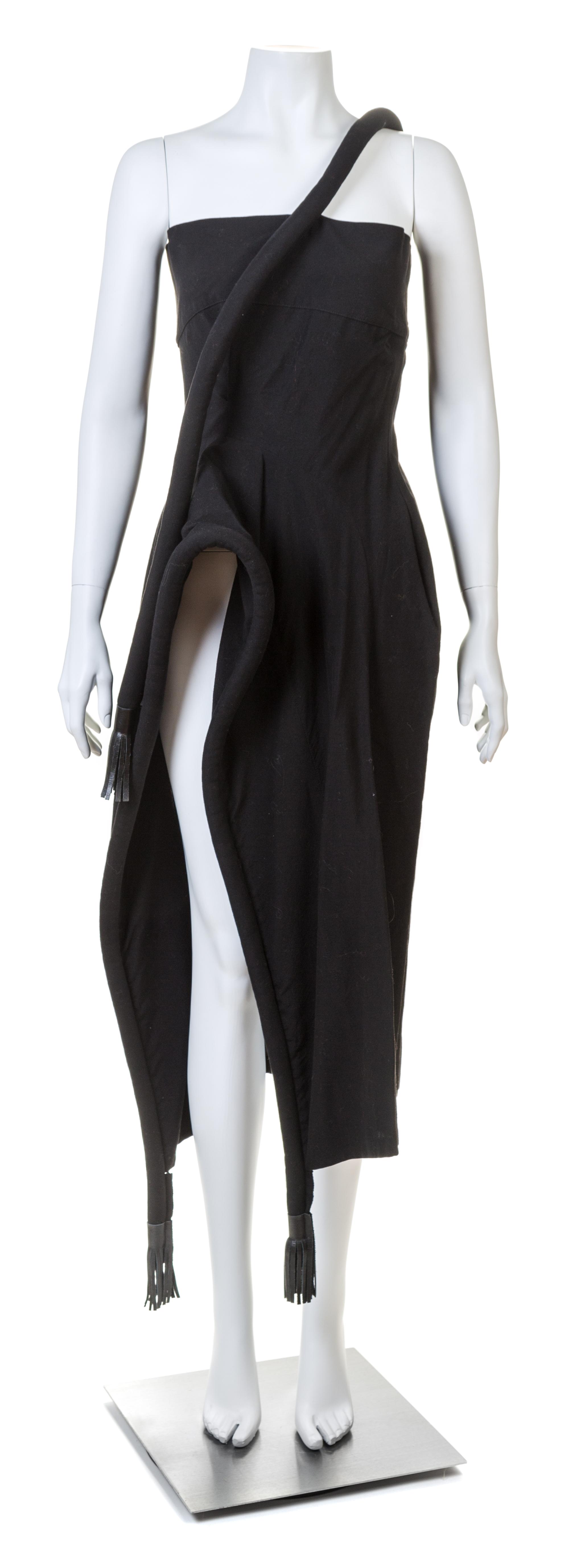 A Yohji Yamamoto Black Rope Cutaway Dress, Size 1.
