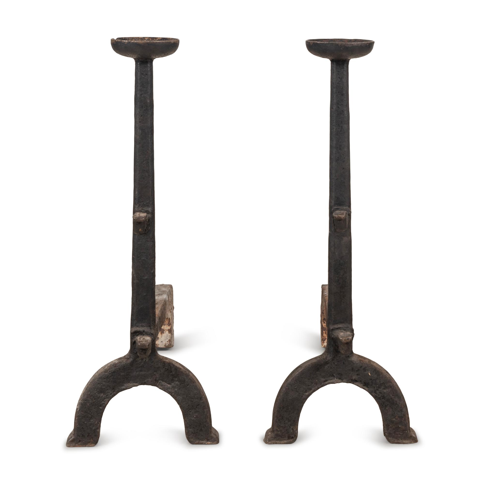 A Pair of Gothic Style Iron Andirons