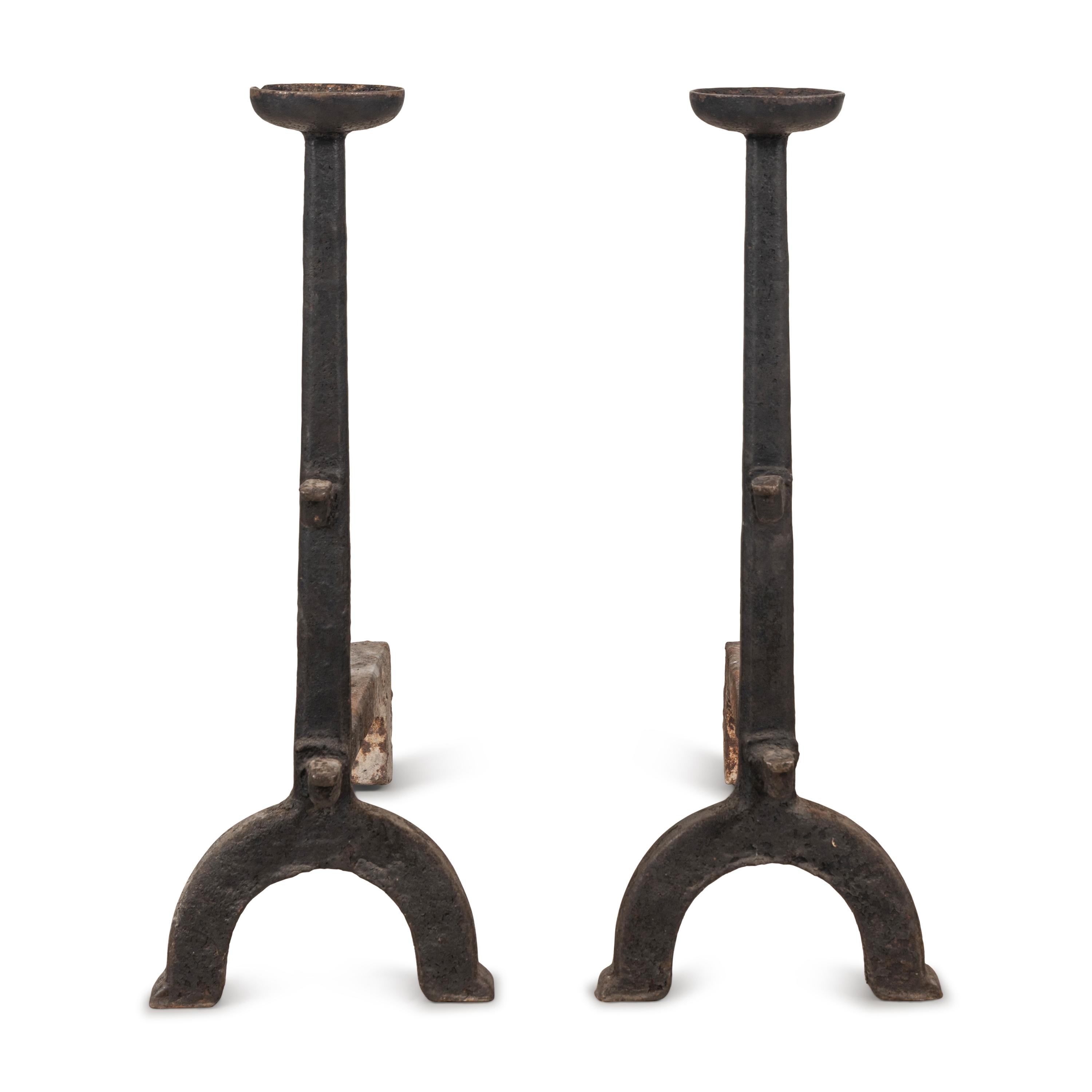 A Pair of Gothic Style Iron Andirons