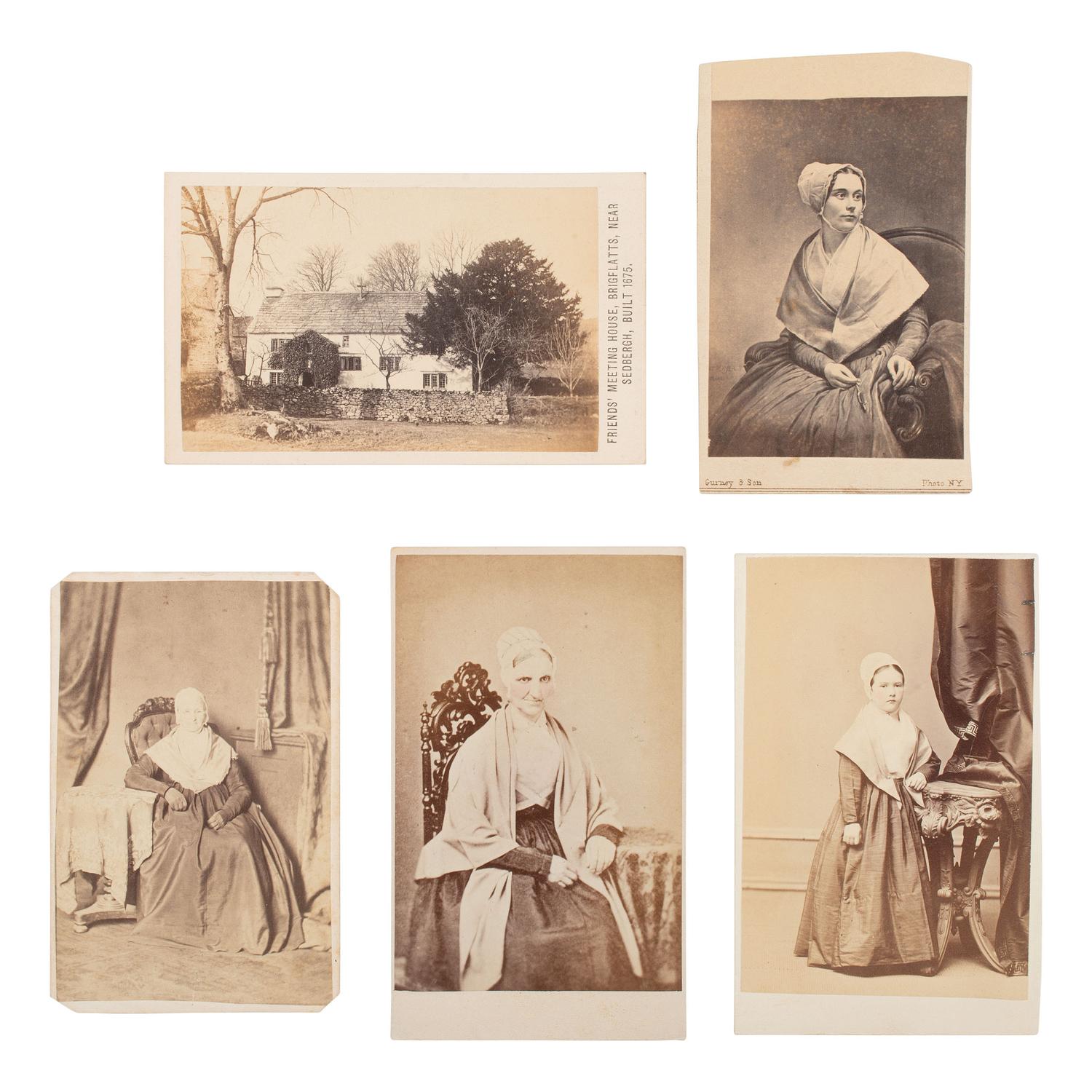 [Early Photography] Group of 19 Photographs of Quakers, incl. Lucretia Mott and Brigflatts Meeting House.