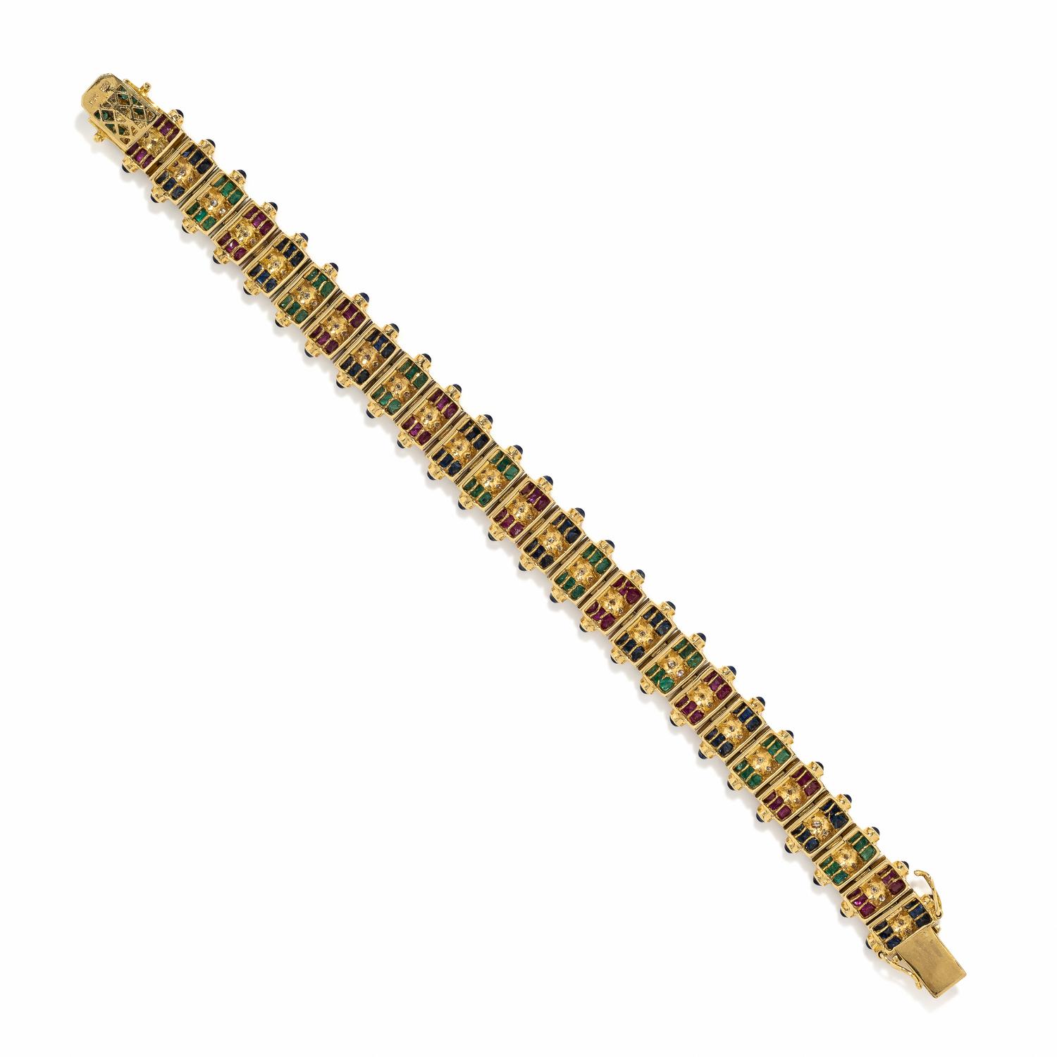 MULTIGEM, DIAMOND, AND YELLOW GOLD BRACELET