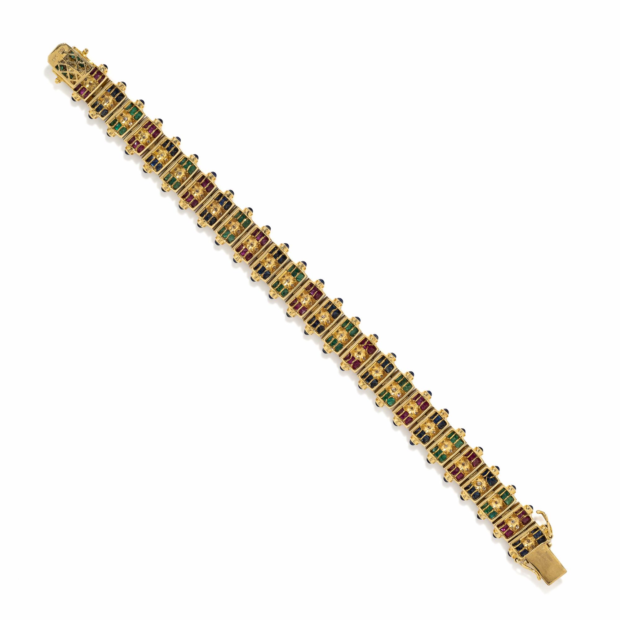 MULTIGEM, DIAMOND, AND YELLOW GOLD BRACELET