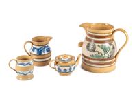 Six Pieces of Seaweed-Decorated Yellowware