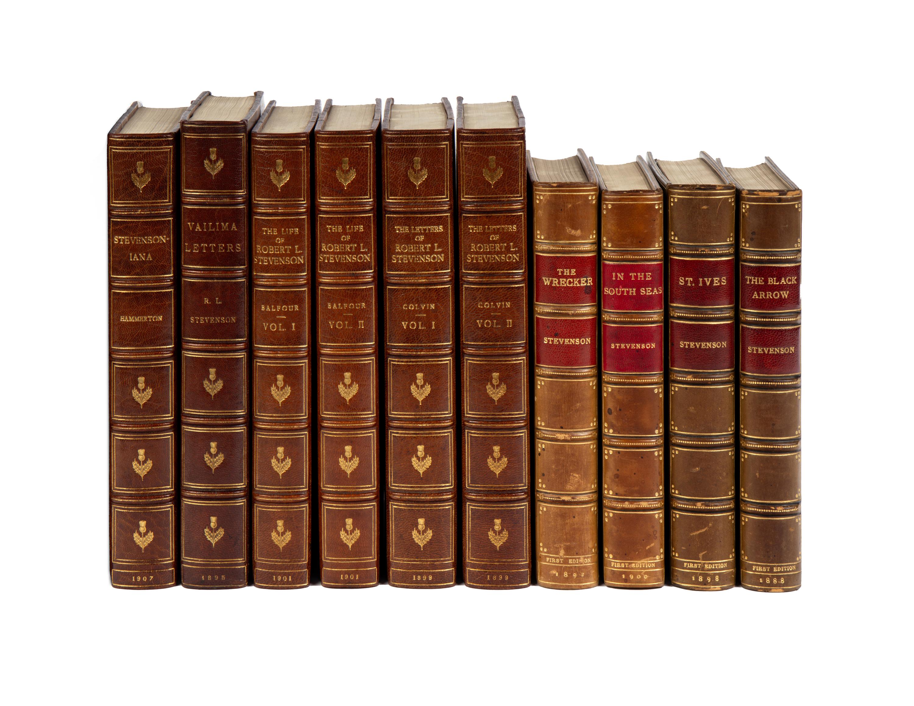 [BINDINGS]. STEVENSON, Robert Louis (1850-1894). A group of 8 finely bound FIRST EDITIONS by and about Stevenson, comprising: