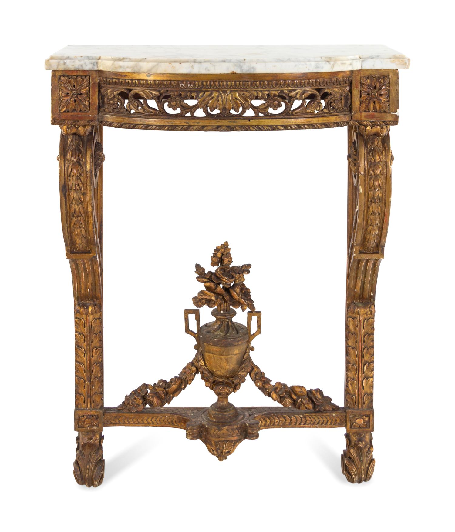 A Continental Giltwood Mirror and Associated Marble-Top Console Table