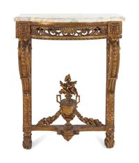 A Continental Giltwood Mirror and Associated Marble-Top Console Table