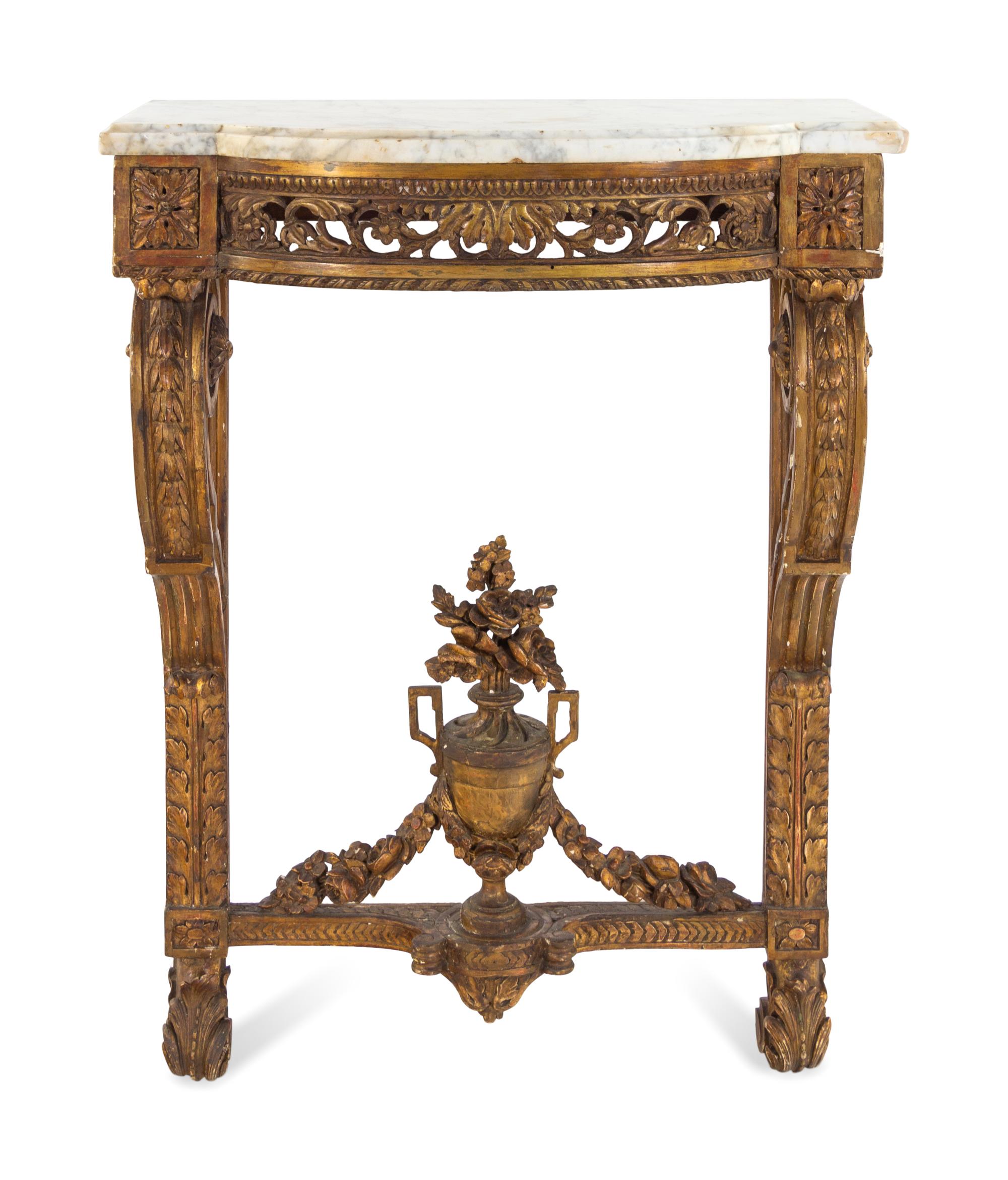 A Continental Giltwood Mirror and Associated Marble-Top Console Table