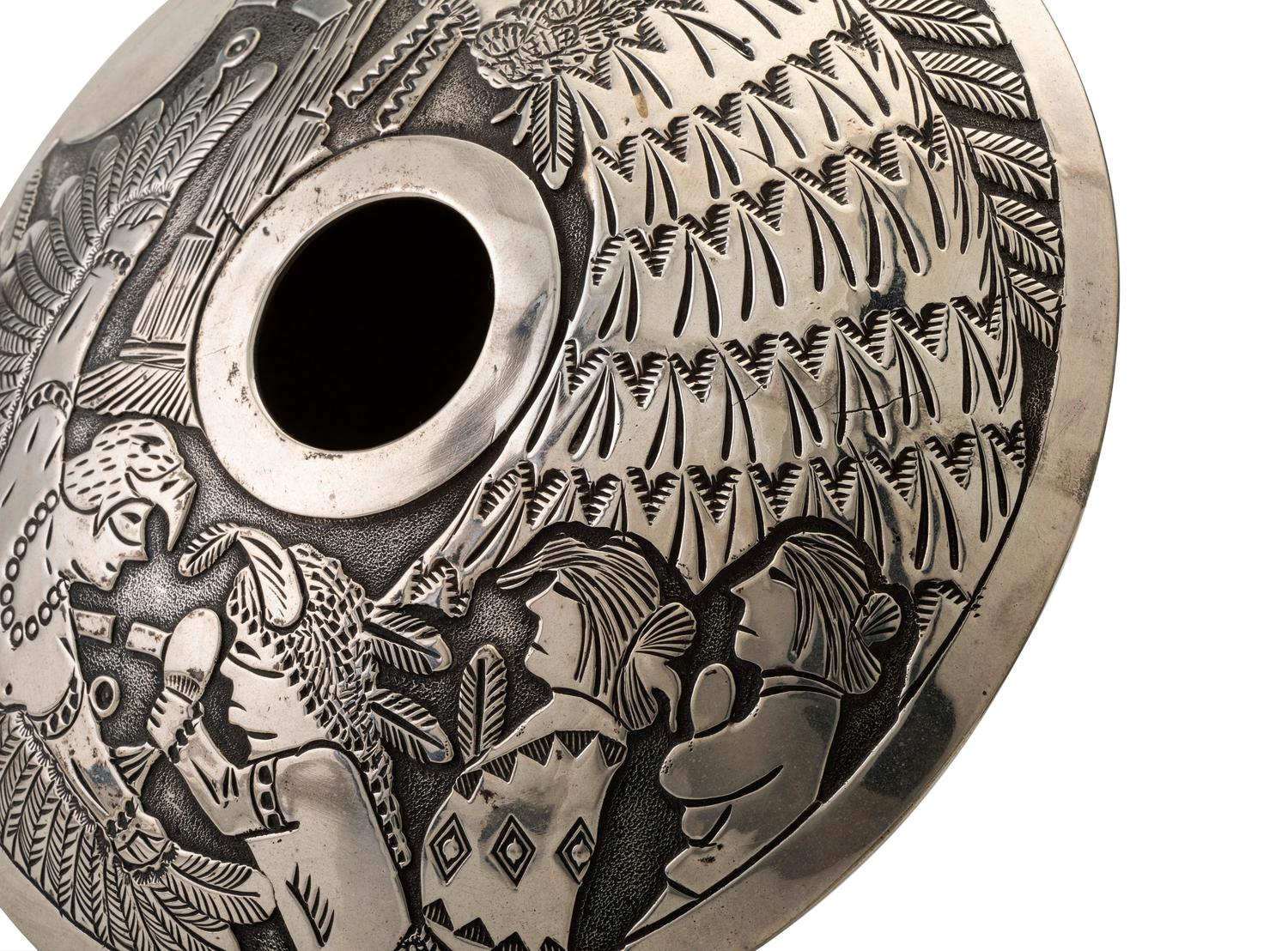 Sterling Silver Jar, with Eagle Dancer and Katsina Design