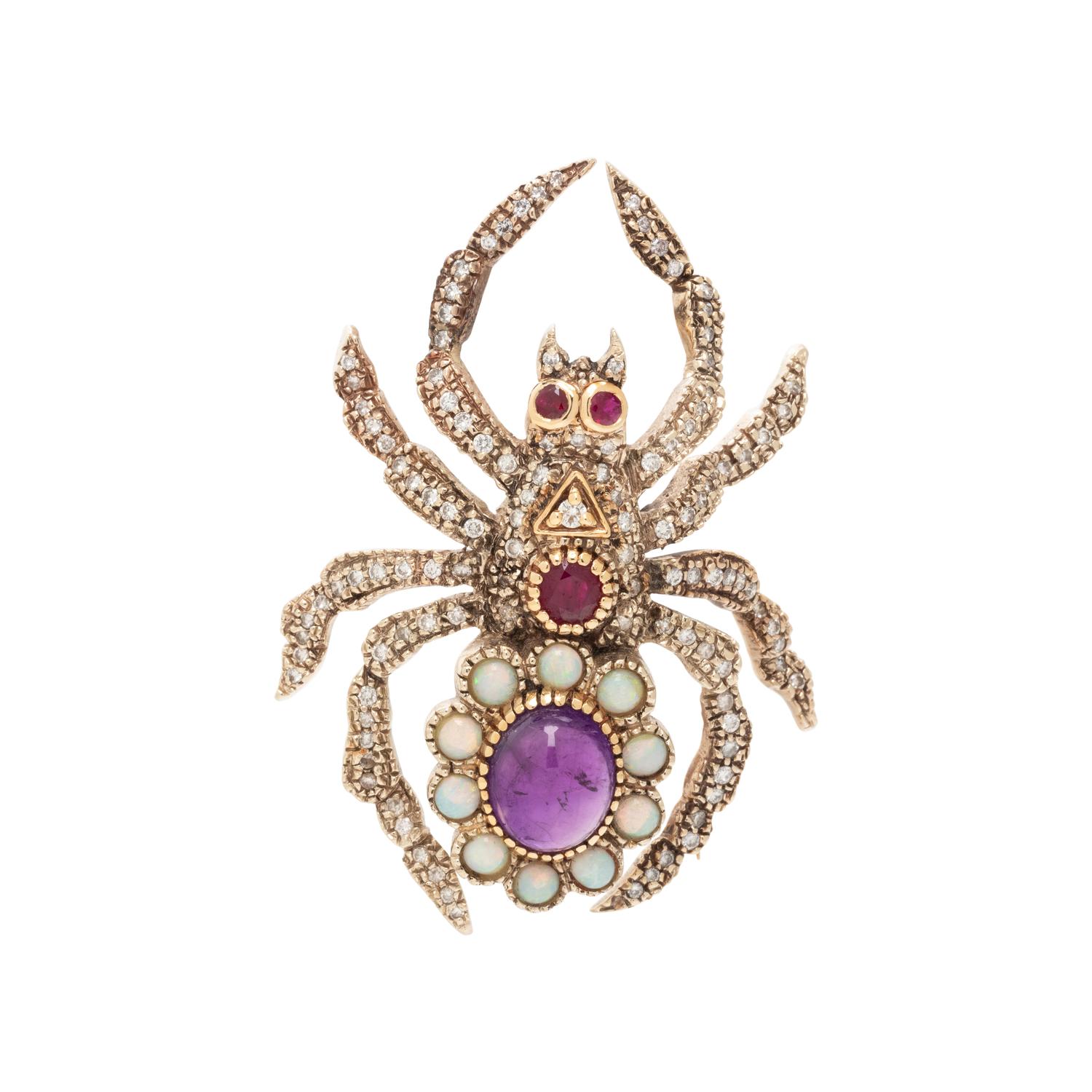 GOLD AND MULTIGEM SPIDER BROOCH