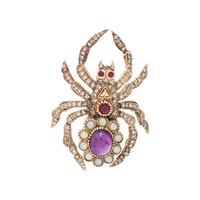 GOLD AND MULTIGEM SPIDER BROOCH