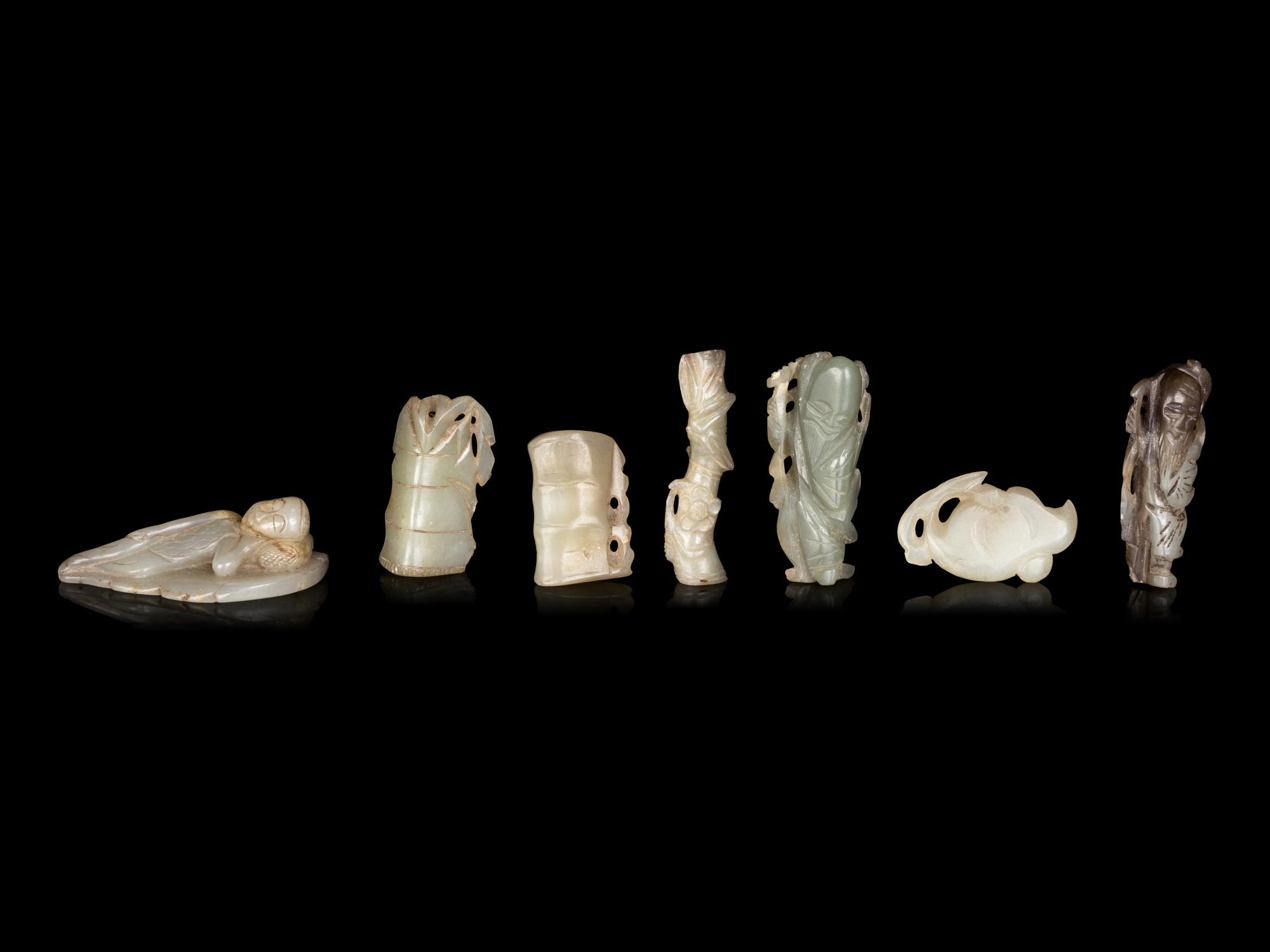 Seven Chinese Celadon Jade Carvings