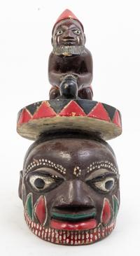 A Polychrome Decorated Wood Figural Group Height 18 inches.