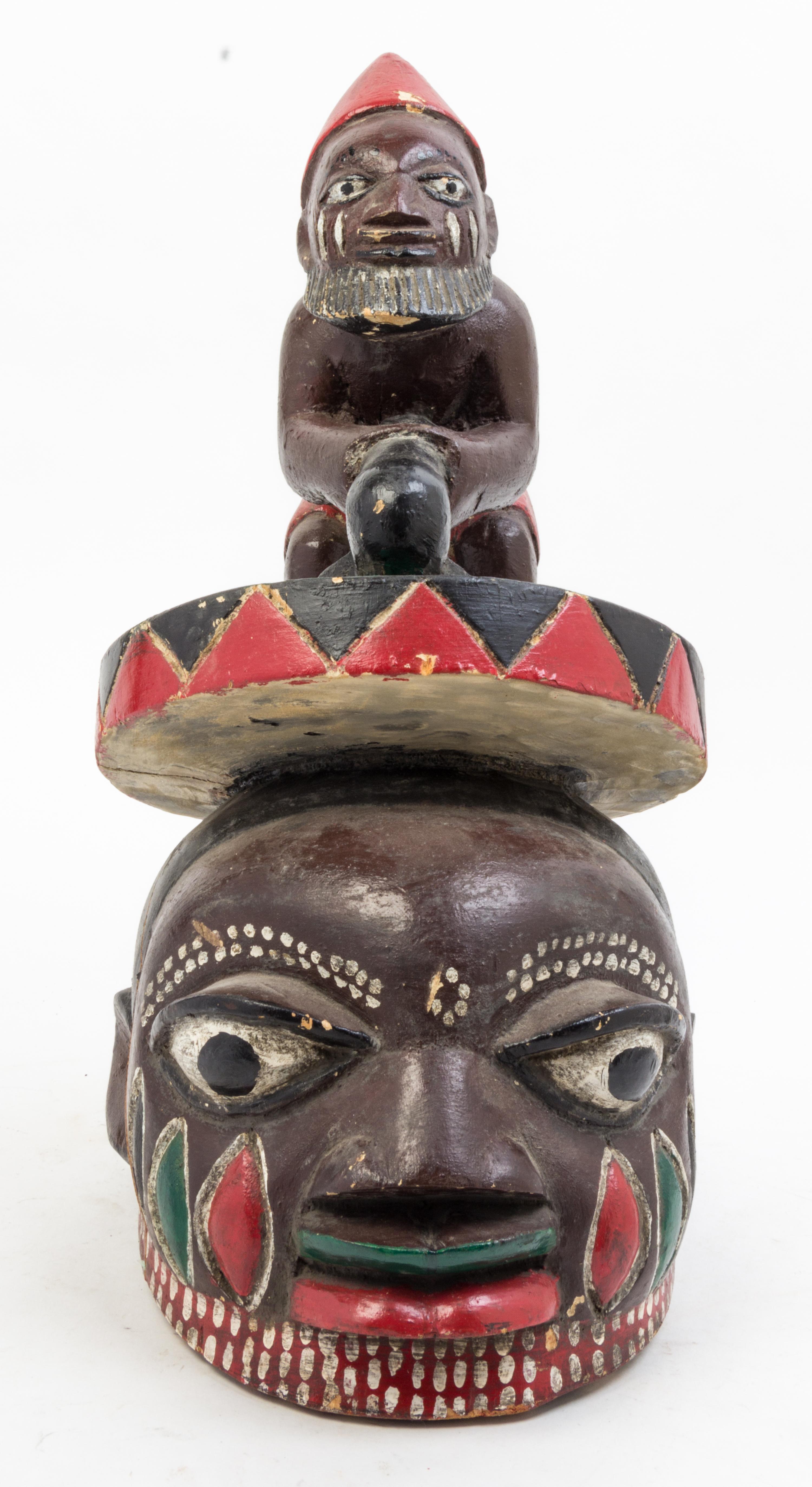 A Polychrome Decorated Wood Figural Group Height 18 inches.