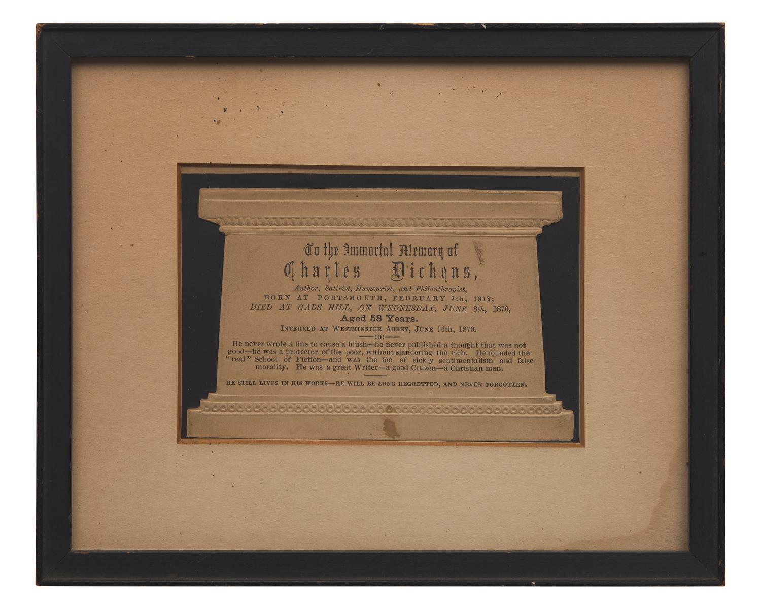 [Literature] [Dickens, Charles] Mourning Card