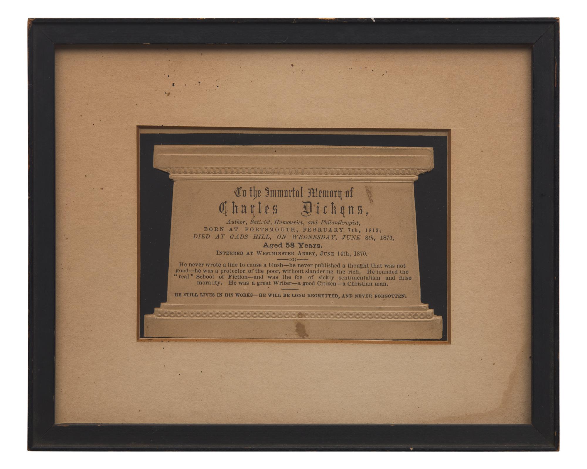 [Literature] [Dickens, Charles] Mourning Card